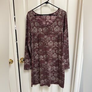 Peruvian Connection Maroon Dress Long Sleeve